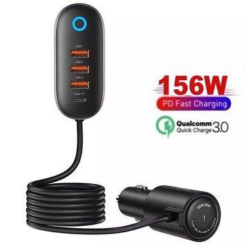 АЗП 1*Type-C+3*USB USAMS US-CC161Car Charger 3USB +Type-C 156W With Cigarette Lighter Black CC161CC01 фото