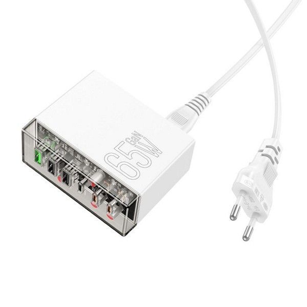 МЗП 3*Type-C + 3*USB 65 Watt HOCO N36 Fuerza six-port |65W/3A, PD/QC| White 6942007606608 фото