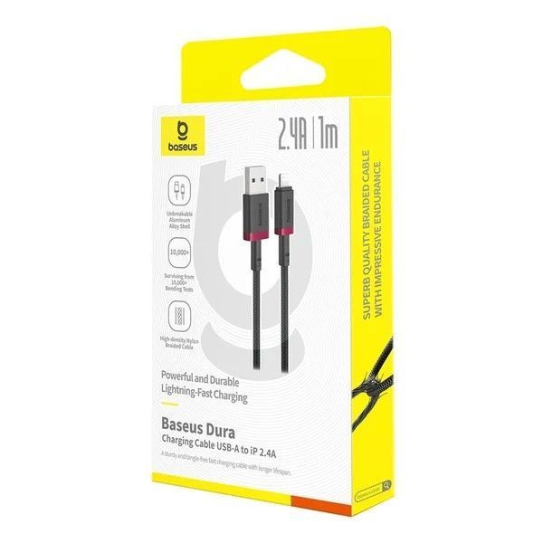 кабель USB&rarr;iP Baseus Dura Series Fast Charging Data Cable 1 метр 2,4A Red+Black P10377801U01-01 фото