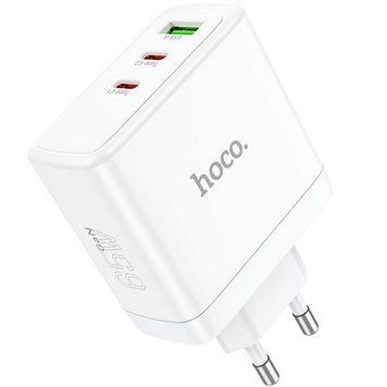 МЗП 2*Type-C + 1*USB 65 Watt HOCO N30 Glory PD65W White (HN30W) 6931474784155 фото