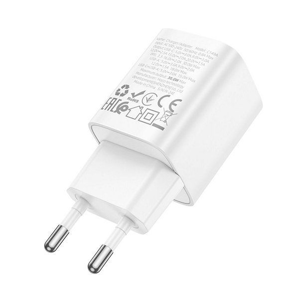 МЗП 1*Type-C + 1*USB 30 Watt HOCO C149A Charm PD30W+QC3.0 charger (EU) White 6942007630337 фото