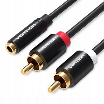 Кабель аудіо mini Jack 3.5mm Female to 2RCA Male, 1.5 м VENTION Black Metal Type (VAB-R01-B150) VAB-R01-B150 фото