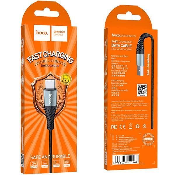 Кабель USB&rarr;Type C Hoco X38 Cool 1 метр 3A в оплетке Black 6931474710567 фото