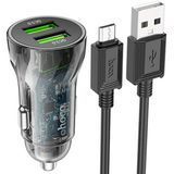 АЗП 2*USB Hoco Z47 Transparent Discovery 20W QC3.0 set(Micro) Black 6931474782236 фото