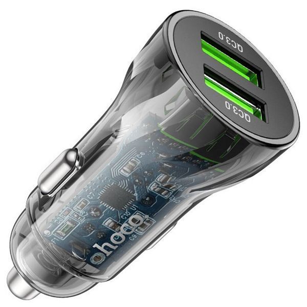 АЗП 2*USB Hoco Z47 Transparent Discovery 20W QC3.0 set(Micro) Black 6931474782236 фото