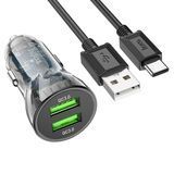 АЗП 2*USB Hoco Z47 Transparent Discovery 20W QC3.0 set(Type-C) Black 6931474782250 фото