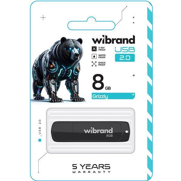 WIBRAND USB 2.0 Grizzly 8GB Black (WI2.0/GR8P3B) WI2.0/GR8P3B фото