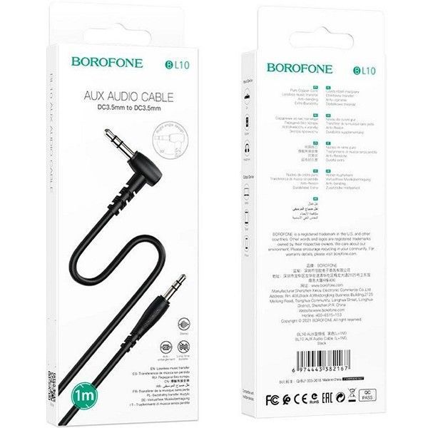 Кабель аудио AUX 1м BOROFONE BL10 угловой Black (BL10-1B) 6974443382167 фото