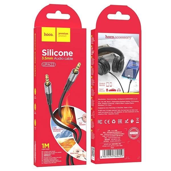 Кабель аудіо AUX 1м Hoco UPA22 silicone Black 6931474769459 фото
