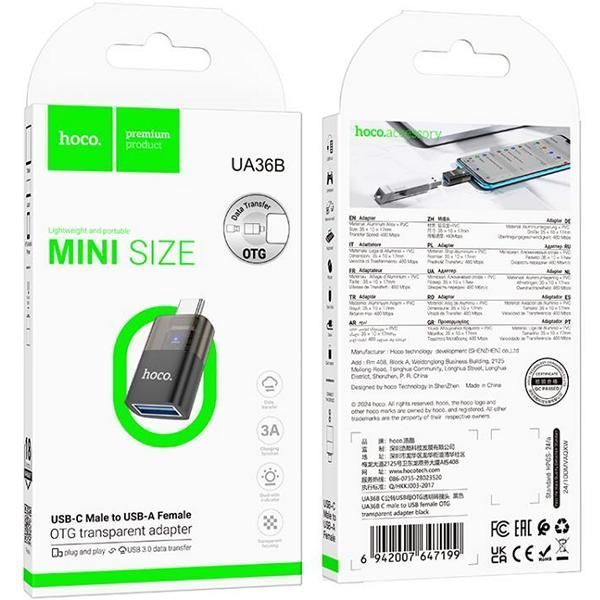 OTG adapter (Type-C to USB) HOCO UA36B USB3.0 OTG| Black 6942007647199 фото