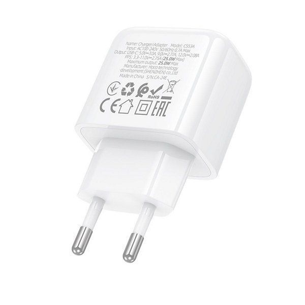 МЗП 1*Type-C 25W HOCO CS53A Surplus single port PD25W charger White 6942007631488 фото