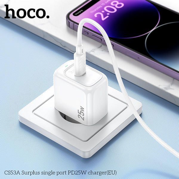МЗП 1*Type-C 25W HOCO CS53A Surplus single port PD25W charger White 6942007631488 фото