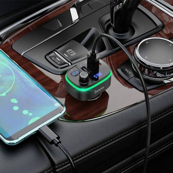 АЗП з FM-модулятором 2*USB HOCO E62 Fighter QC3.0 car BT FM transmitter Black 6931474756299 фото