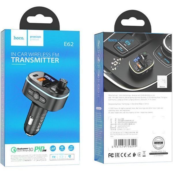 АЗП з FM-модулятором 2*USB HOCO E62 Fighter QC3.0 car BT FM transmitter Black 6931474756299 фото