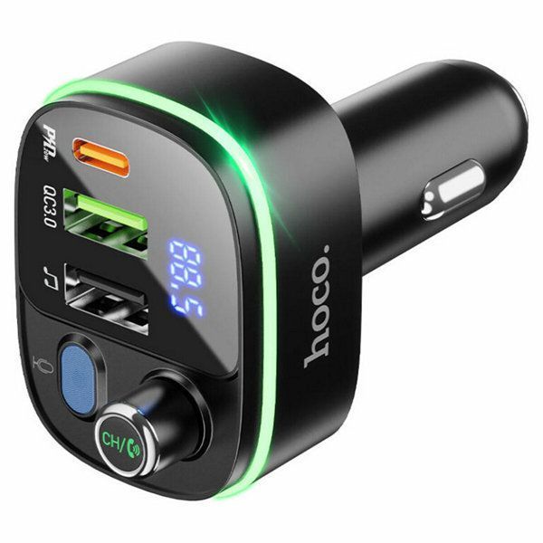 АЗП з FM-модулятором 2*USB HOCO E62 Fighter QC3.0 car BT FM transmitter Black 6931474756299 фото