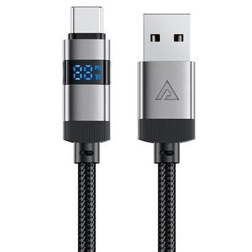 Кабель USB&rarr;Type C ACEFAST C15-04 1.2 метр, 3А, 66 W zinc alloy digital display braided Black 6974316283737 фото