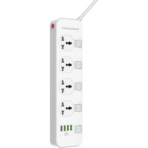 Мережевий фiльтр ProLogix PR-SC4408W мідь, .5 кВт, 4 розетки, 4 USB, 2 м, з вимикачами, White PR-SC4408W фото