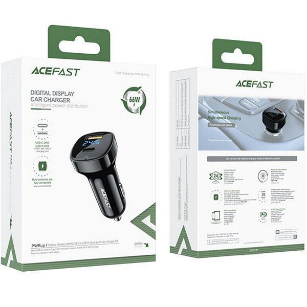 АЗП 1*Type-C+1*USB ACEFAST B4 66W digital display (AFB4B) 6974316280392 фото