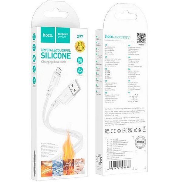 Кабель usb AM-microUSB Hoco X97 Crystal color Silicone 1 метр 2.4А White 6931474799838 фото