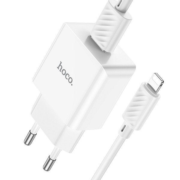 МЗП 1*USB 2100mA Hoco C106A Leisure + Lightning кабель, White (HC106ALW) 6931474783899 фото