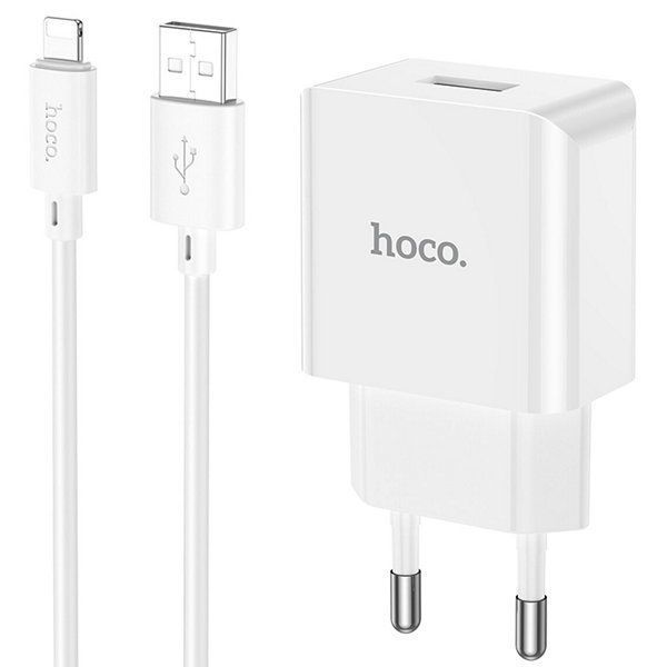МЗП 1*USB 2100mA Hoco C106A Leisure + Lightning кабель, White (HC106ALW) 6931474783899 фото