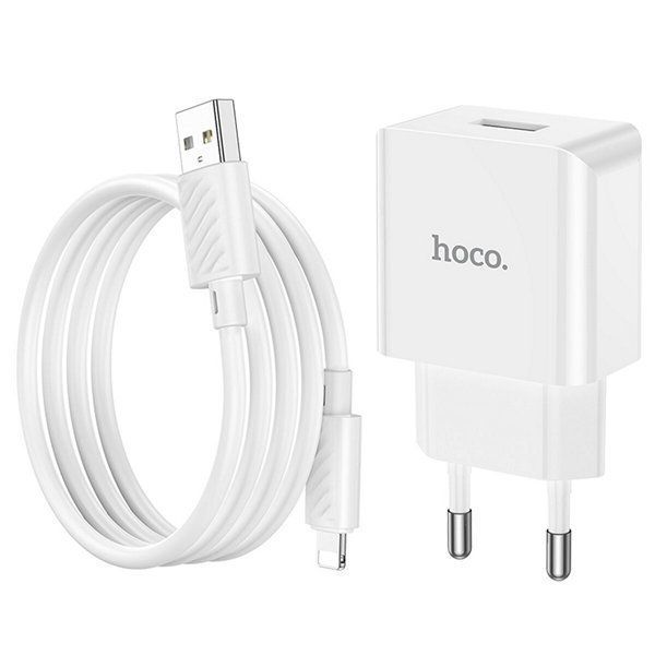 МЗП 1*USB 2100mA Hoco C106A Leisure + Lightning кабель, White (HC106ALW) 6931474783899 фото