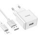 МЗП 1*USB 2100mA Hoco C106A Leisure + Lightning кабель, White (HC106ALW) 6931474783899 фото 1
