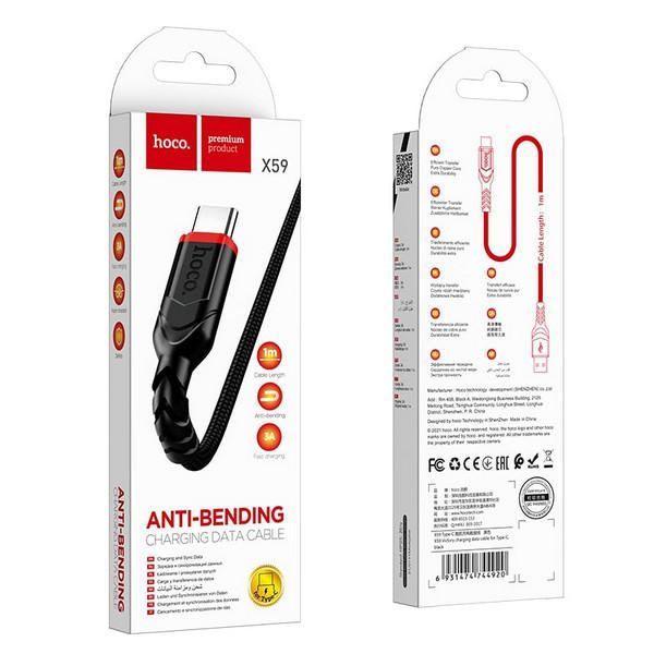 Кабель USB&rarr;Type C Hoco X59 Victory 1 метр 3A круглый в оплетке Black 6931474744920 фото