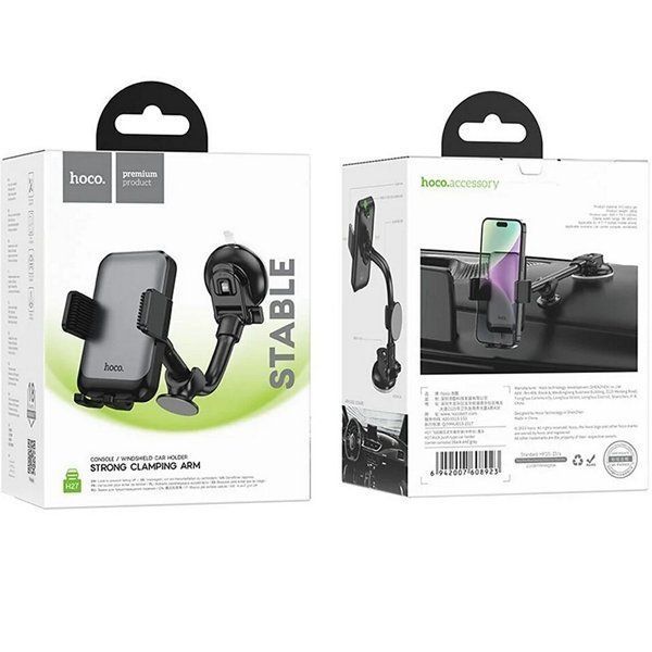 Автотримач HOCO механічний H27 Rock push-type, center console Black gray 6942007608923 фото