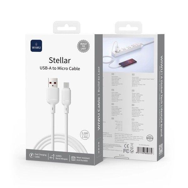 Кабель usb AM-microUSB WIWU Wi-C086 Stellar silicone 1 метр 3A White 6977703659375 фото